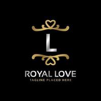brev l kunglig hjärta form lyx årgång logotyp design för mode, hotell, bröllop, restaurang, skönhet vård vektor
