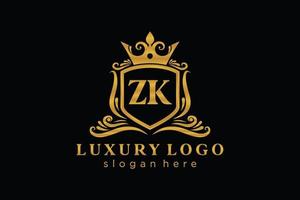 Royal Luxury Logo-Vorlage mit anfänglichem zk-Buchstaben in Vektorgrafiken für Restaurant, Lizenzgebühren, Boutique, Café, Hotel, Heraldik, Schmuck, Mode und andere Vektorillustrationen. vektor