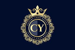 cy första brev guld calligraphic feminin blommig hand dragen heraldisk monogram antik årgång stil lyx logotyp design premie vektor