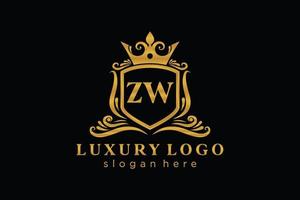 Royal Luxury Logo-Vorlage mit anfänglichem zw-Buchstaben in Vektorgrafiken für Restaurant, Lizenzgebühren, Boutique, Café, Hotel, Heraldik, Schmuck, Mode und andere Vektorillustrationen. vektor