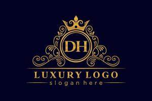 dh anfangsbuchstabe gold kalligrafisch feminin floral handgezeichnet heraldisch monogramm antik vintage stil luxus logo design premium vektor