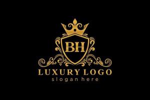 Royal Luxury Logo-Vorlage mit anfänglichem bh-Buchstaben in Vektorgrafiken für Restaurant, Lizenzgebühren, Boutique, Café, Hotel, Heraldik, Schmuck, Mode und andere Vektorillustrationen. vektor