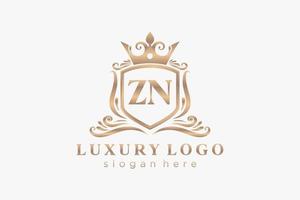 första zn brev kunglig lyx logotyp mall i vektor konst för restaurang, kungligheter, boutique, Kafé, hotell, heraldisk, Smycken, mode och Övrig vektor illustration.