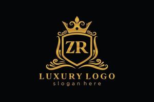 första zr brev kunglig lyx logotyp mall i vektor konst för restaurang, kungligheter, boutique, Kafé, hotell, heraldisk, Smycken, mode och Övrig vektor illustration.