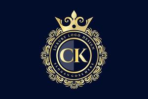 ck första brev guld calligraphic feminin blommig hand dragen heraldisk monogram antik årgång stil lyx logotyp design premie vektor