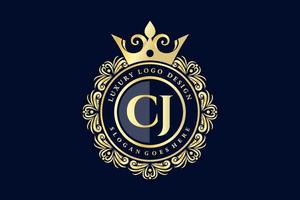 cj första brev guld calligraphic feminin blommig hand dragen heraldisk monogram antik årgång stil lyx logotyp design premie vektor