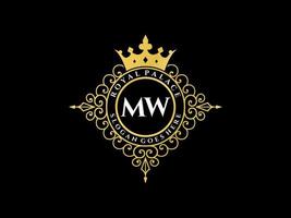 brev mw antik kunglig lyx victorian logotyp med dekorativ ram. vektor