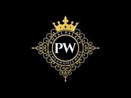 brev pw antik kunglig lyx victorian logotyp med dekorativ ram. vektor