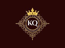 brev kq antik kunglig lyx victorian logotyp med dekorativ ram. vektor