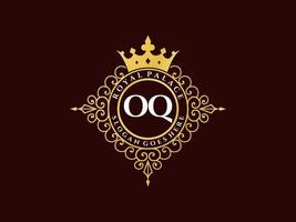 brev o Q antik kunglig lyx victorian logotyp med dekorativ ram. vektor