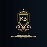 kb brev första med kunglig mall.elegant med krona logotyp vektor, kreativ text logotyp vektor illustration.