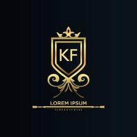 K F brev första med kunglig mall.elegant med krona logotyp vektor, kreativ text logotyp vektor illustration.