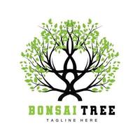 grünes Baum-Logo-Design, Bonsai-Baum-Logo-Illustration, Blatt- und Holzvektor vektor