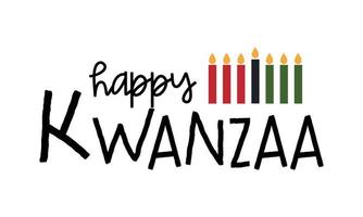 glückliches kwanzaa-textlogo mit einfacher minimalistischer ikone von kwanzaa sieben kerzen im kinara-kerzenhalter. Vektor-Illustration isoliert auf weißem Hintergrund. Design für Grußkarten, Poster vektor