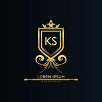 ks brev första med kunglig mall.elegant med krona logotyp vektor, kreativ text logotyp vektor illustration.