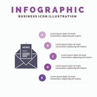 Nyheter e-post företag motsvarande brev fast ikon infographics 5 steg presentation bakgrund vektor