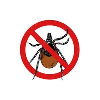 vektor handgezeichnete gravierte isolierte illustration von milbenallergie, parasiten, spinne. verbotenes insekt, stopp, warnung, verboten, nein, ban bug zeichen. detaillierte Zeichnung im Vintage-Radierungsstil.