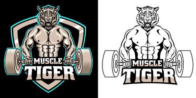 Muskel-Tiger-Fitness-Maskottchen-Logo-Design vektor