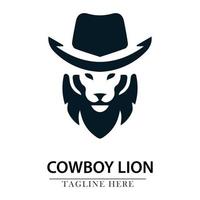 Löwenkopf mit Cowboy-Hut-Logo-Symbol vektor