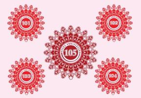 101 bis 105 Jahre Jubiläumslogo und Aufkleberdesign vektor