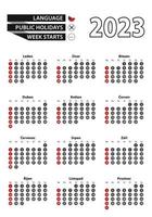 tjeck kalender 2023 med tal i cirklar, vecka börjar på söndag. 2023 med flagga av tjeck republik vektor