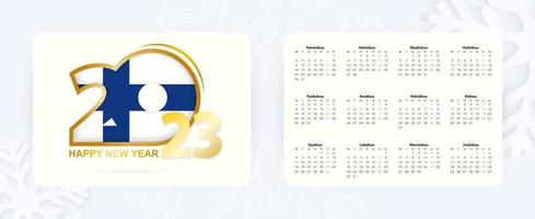 horizontaler Taschenkalender 2023 in finnischer Sprache. Neujahrssymbol 2023 mit finnischer Flagge. vektor