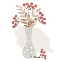 Vase mit Strauß roter Beeren und Blätter. bündel von ebereschen- und herbstzweigen mit blättern. Vektor-Illustration vektor