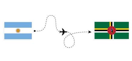 flug und reise von argentinien nach dominica mit dem reisekonzept des passagierflugzeugs vektor