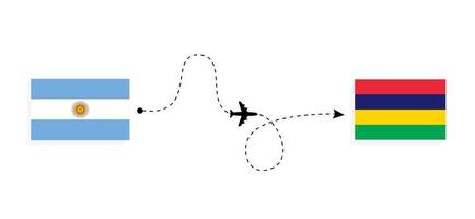 flug und reise von argentinien nach mauritius mit dem reisekonzept des passagierflugzeugs vektor