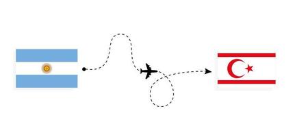 flug und reise von argentinien in die türkische republik nordzypern mit passagierflugzeug-reisekonzept vektor