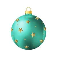 türkisfarbenes weihnachtsbaumspielzeug mit realistischer farbillustration der goldenen sterne vektor