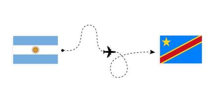 Flug und Reise von Argentinien in die Demokratische Republik Kongo mit dem Reisekonzept des Passagierflugzeugs vektor