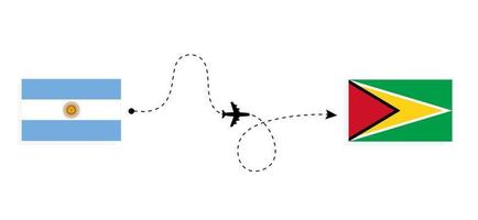 Flug und Reise von Argentinien nach Guyana mit dem Reisekonzept für Passagierflugzeuge vektor