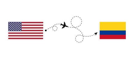 Flug und Reise von den USA nach Kolumbien mit dem Reisekonzept für Passagierflugzeuge vektor