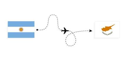 flug und reise von argentinien nach zypern mit passagierflugzeug-reisekonzept vektor