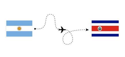 flyg och resor från argentina till costa rica med passagerarflygplan vektor