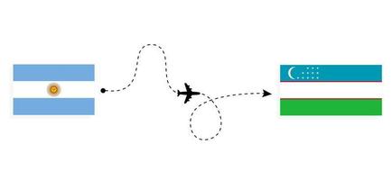 Flug und Reise von Argentinien nach Usbekistan mit dem Reisekonzept des Passagierflugzeugs vektor