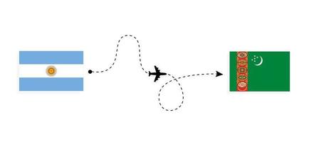 flyg och resor från argentina till turkmenistan med passagerarflygplan vektor