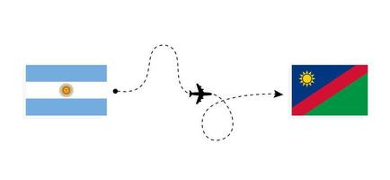 Flug und Reise von Argentinien nach Namibia mit dem Reisekonzept für Passagierflugzeuge vektor