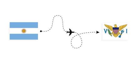 flug und reise von argentinien zu den jungferninseln der vereinigten staaten mit dem reisekonzept des passagierflugzeugs vektor