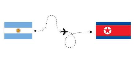 Flug und Reise von Argentinien nach Nordkorea mit dem Reisekonzept für Passagierflugzeuge vektor