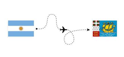 flug und reise von argentinien nach saint pierre und miquelon mit dem reisekonzept des passagierflugzeugs vektor