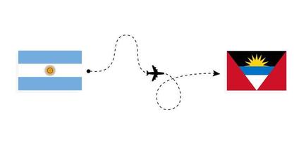 flug und reise von argentinien nach antigua und barbuda mit dem reisekonzept für passagierflugzeuge vektor