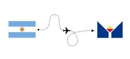 flug und reise von argentinien nach saint martin mit dem reisekonzept des passagierflugzeugs vektor