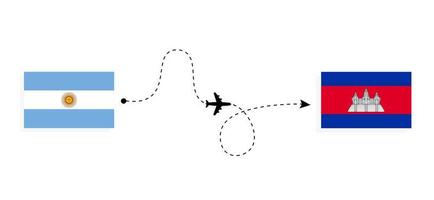 Flug und Reise von Argentinien nach Kambodscha mit dem Reisekonzept für Passagierflugzeuge vektor