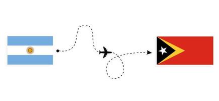 flug und reise von argentinien nach osttimor mit dem reisekonzept des passagierflugzeugs vektor