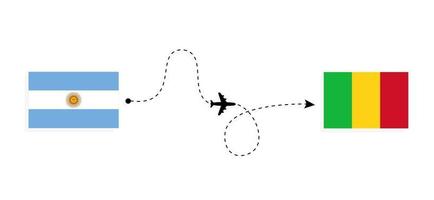 Flug und Reise von Argentinien nach Mali mit dem Reisekonzept für Passagierflugzeuge vektor