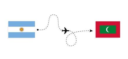 flug und reise von argentinien auf die malediven mit dem reisekonzept des passagierflugzeugs vektor