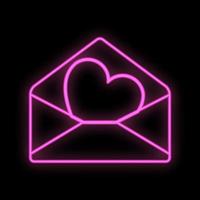 ljus lysande lila festlig digital digital neon tecken för en Lagra eller hälsning kort skön skinande med kärlek brev med hjärtan på en svart bakgrund. vektor illustration