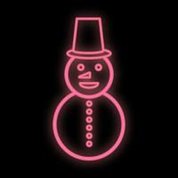 leuchtendes neonweihnachtsschild mit schneemann mit hut im kreisrahmen. weihnachtsschneemann symbol webbanner im neonstil vektor